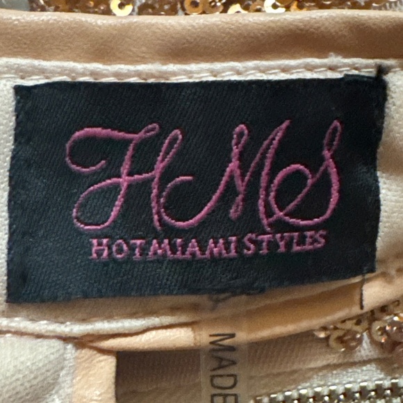 Hot Miami Styles Mini Gold Sequined Above Knee Bodycon Zipped up Halter Dress M - Picture 15 of 16